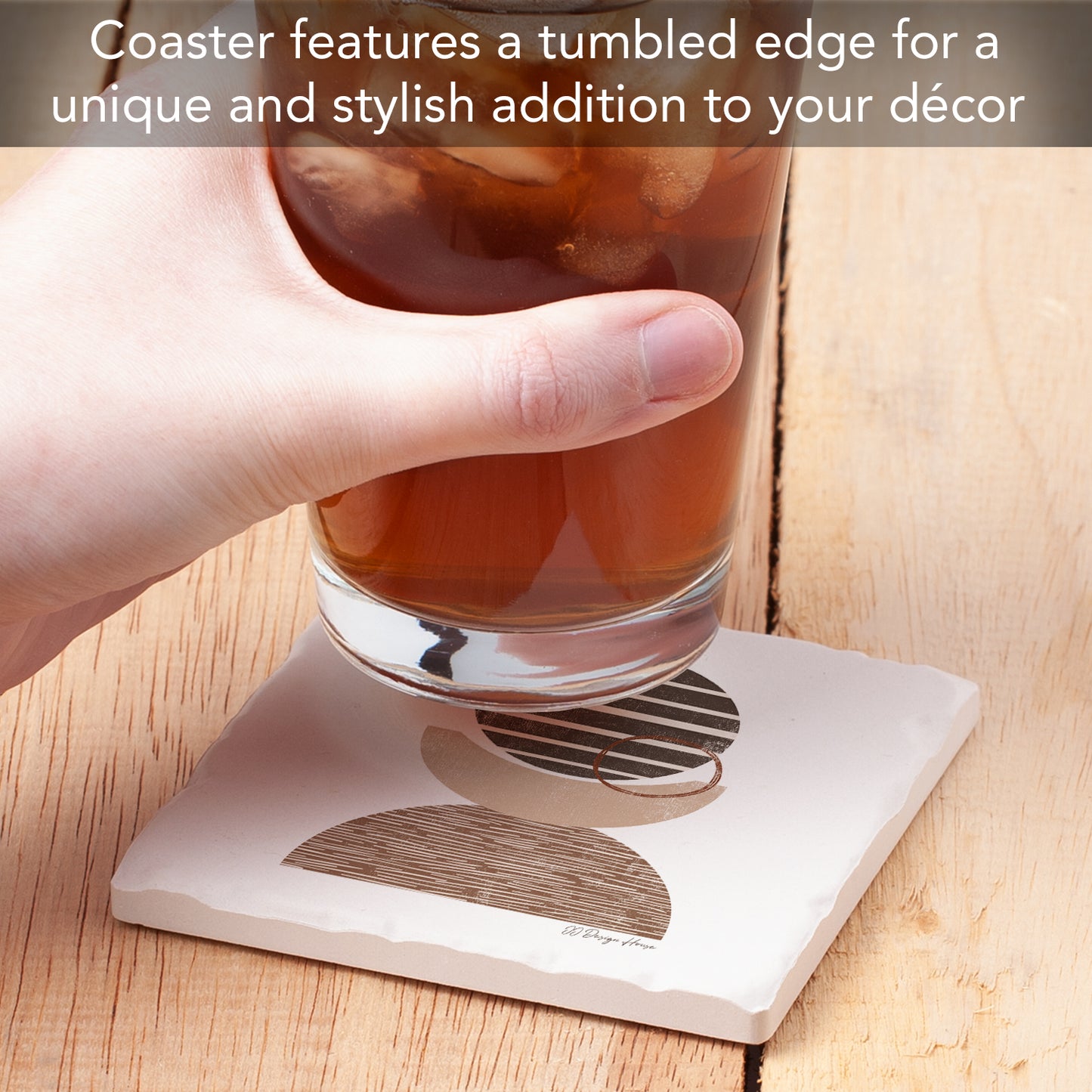 Thirstystone Geometric Mocha Single Tumbled Tile Stone Coaster with Protective Cork Backing Manufactured in The USA 4" Square, Colorful, Artistiic, Easily Wipes Clean