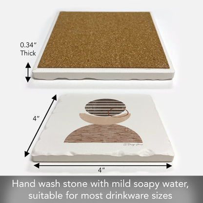 Thirstystone Geometric Mocha Single Tumbled Tile Stone Coaster with Protective Cork Backing Manufactured in The USA 4" Square, Colorful, Artistiic, Easily Wipes Clean