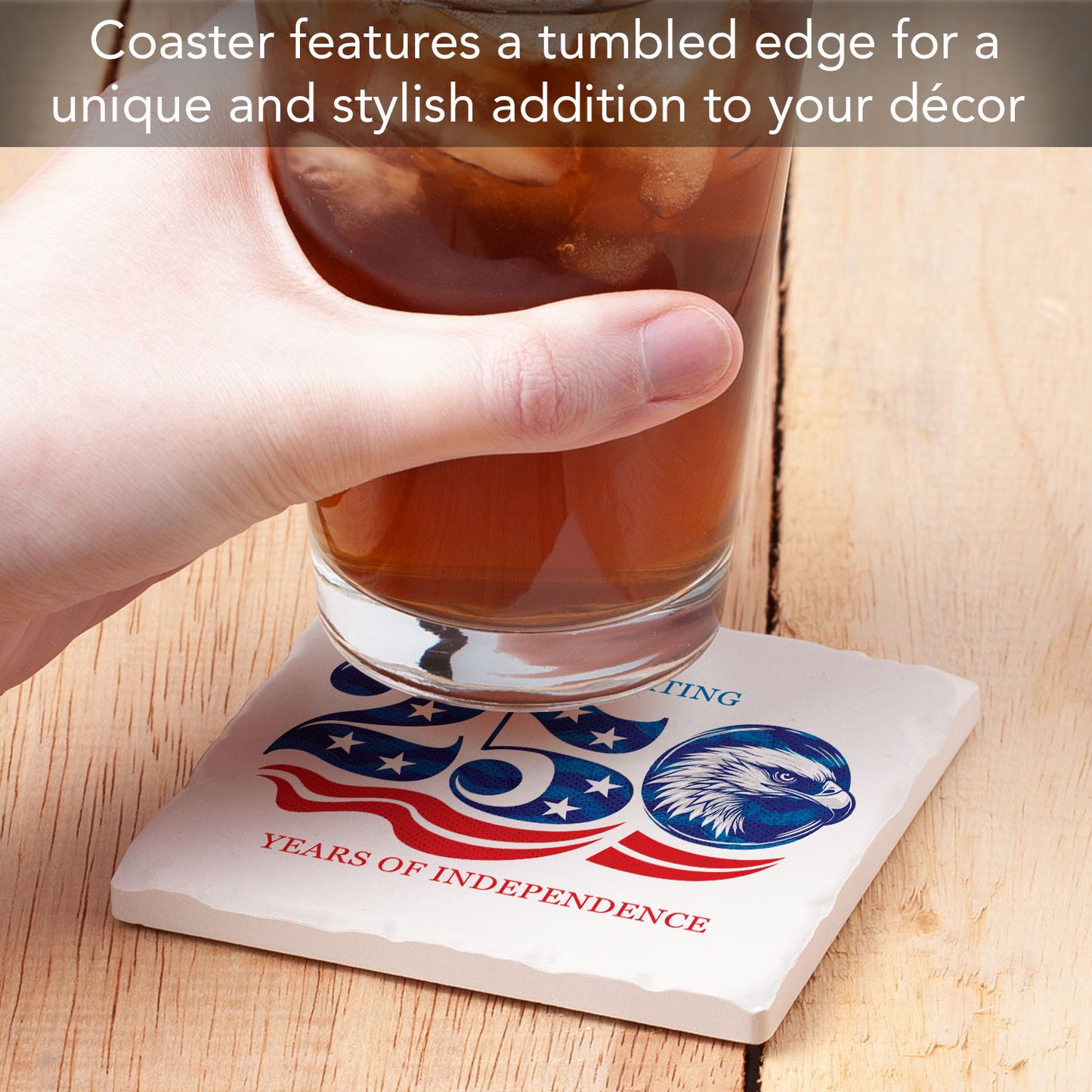 Thirstystone Celebrate 250 Single Tumbled Tile Stone Coaster 4" Square Manufactured in the USA Create Your Own Set