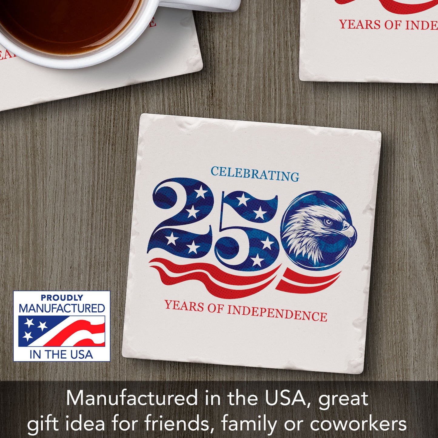 Thirstystone Celebrate 250 Single Tumbled Tile Stone Coaster 4" Square Manufactured in the USA Create Your Own Set