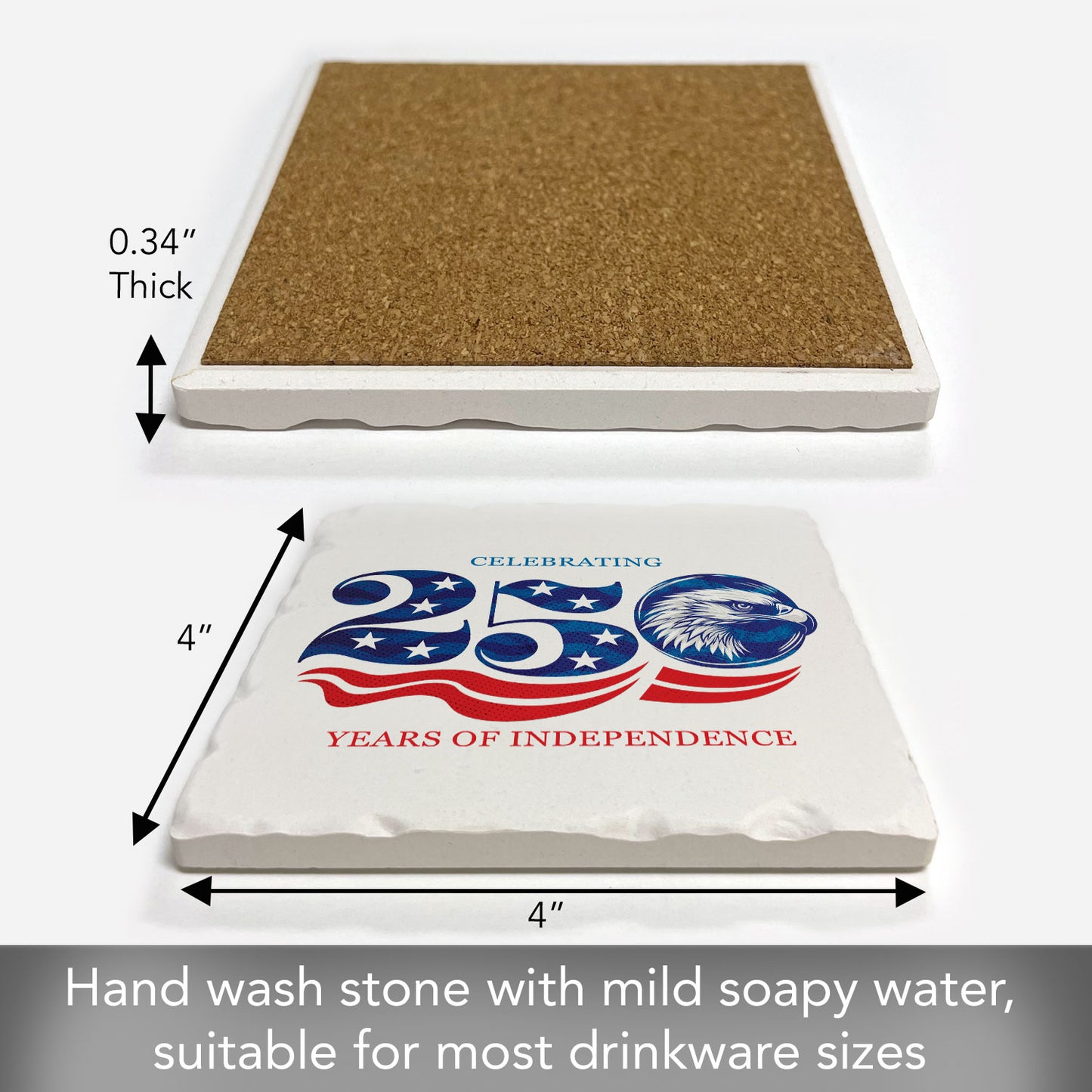 Thirstystone Celebrate 250 Single Tumbled Tile Stone Coaster 4" Square Manufactured in the USA Create Your Own Set