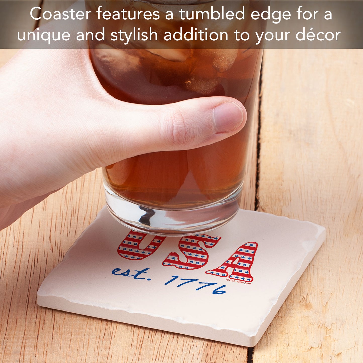Thirstystone Est. 1776 Single Tumbled Tile Coaster 4" Square Manufactured in the USA Create Your Own Set