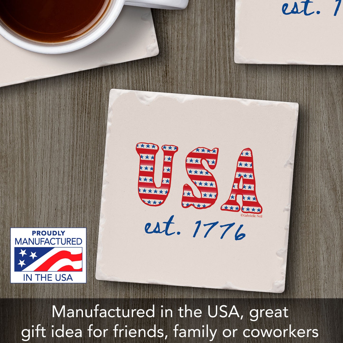 Thirstystone Est. 1776 Single Tumbled Tile Coaster 4" Square Manufactured in the USA Create Your Own Set