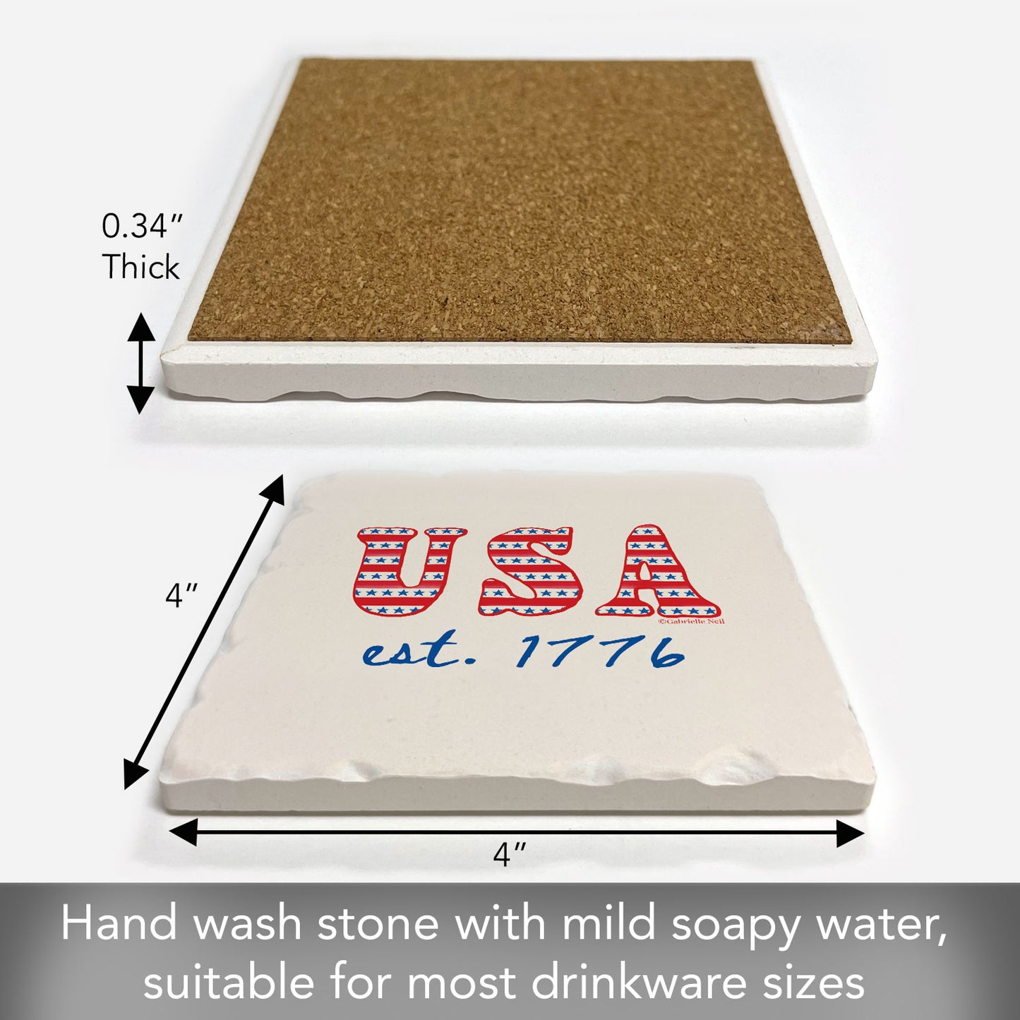 Thirstystone Est. 1776 Single Tumbled Tile Coaster 4" Square Manufactured in the USA Create Your Own Set