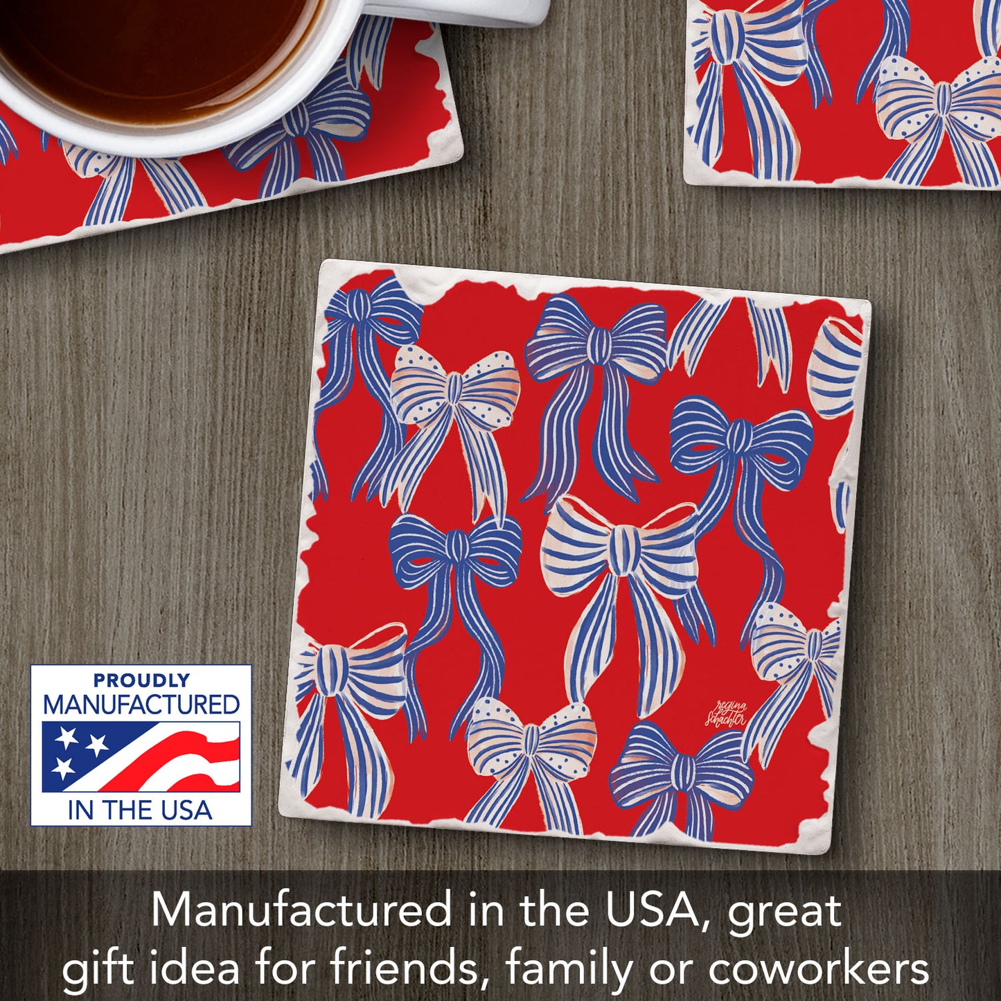Thirstystone Americana Bows Single Tumbled Tile Coaster 4" Square Manufactured in the USA Create Your Own Set