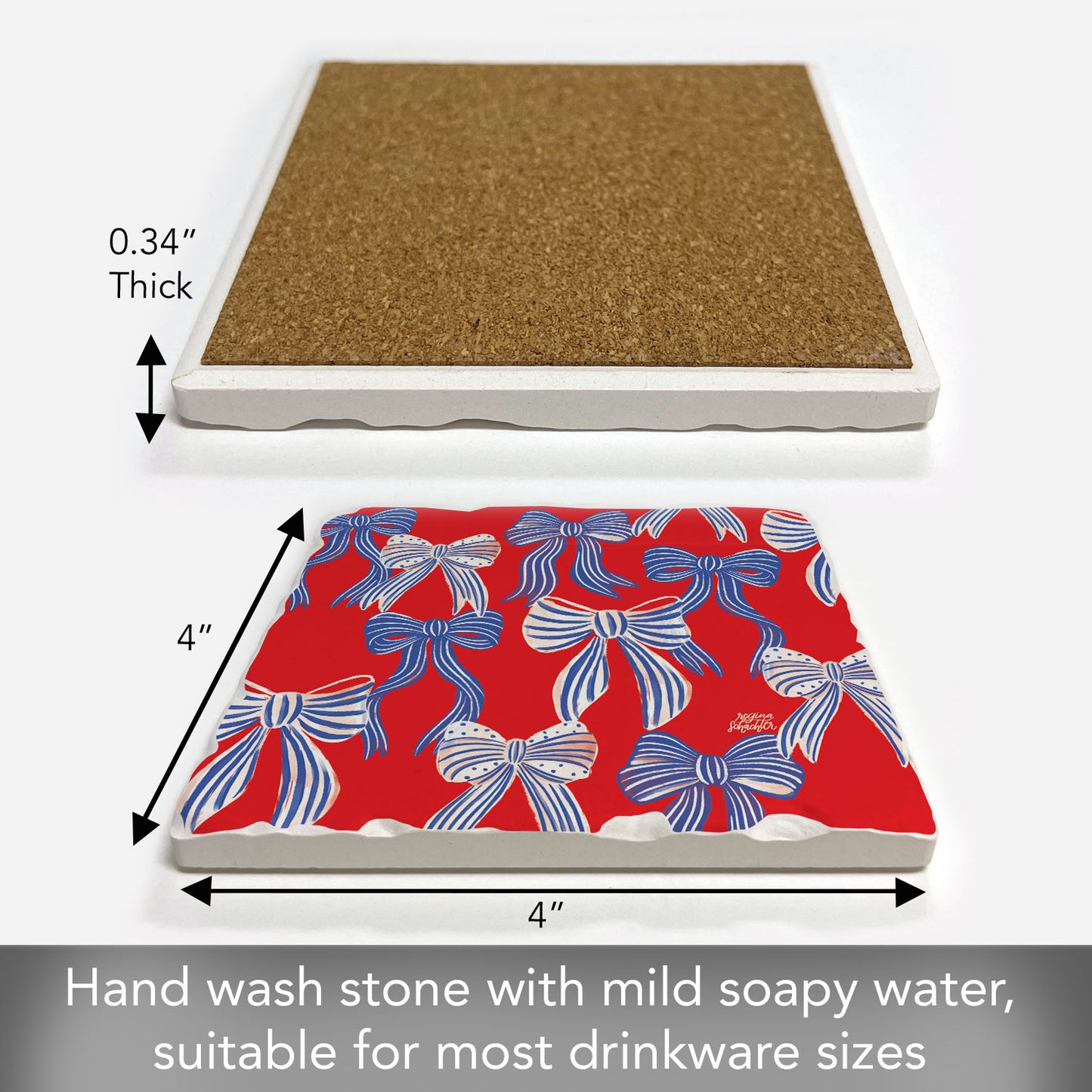 Thirstystone Americana Bows Single Tumbled Tile Coaster 4" Square Manufactured in the USA Create Your Own Set