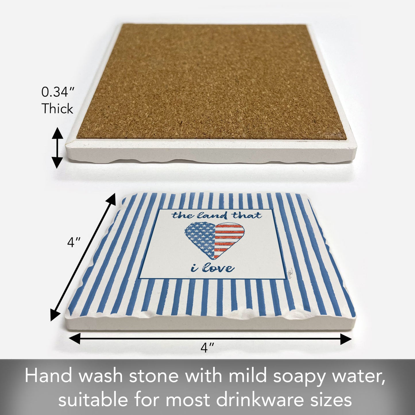 Thirstystone USA Cuties-Heart Single Tumbled Tile Coaster 4" Square Manufactured in the USA Create Your Own Set