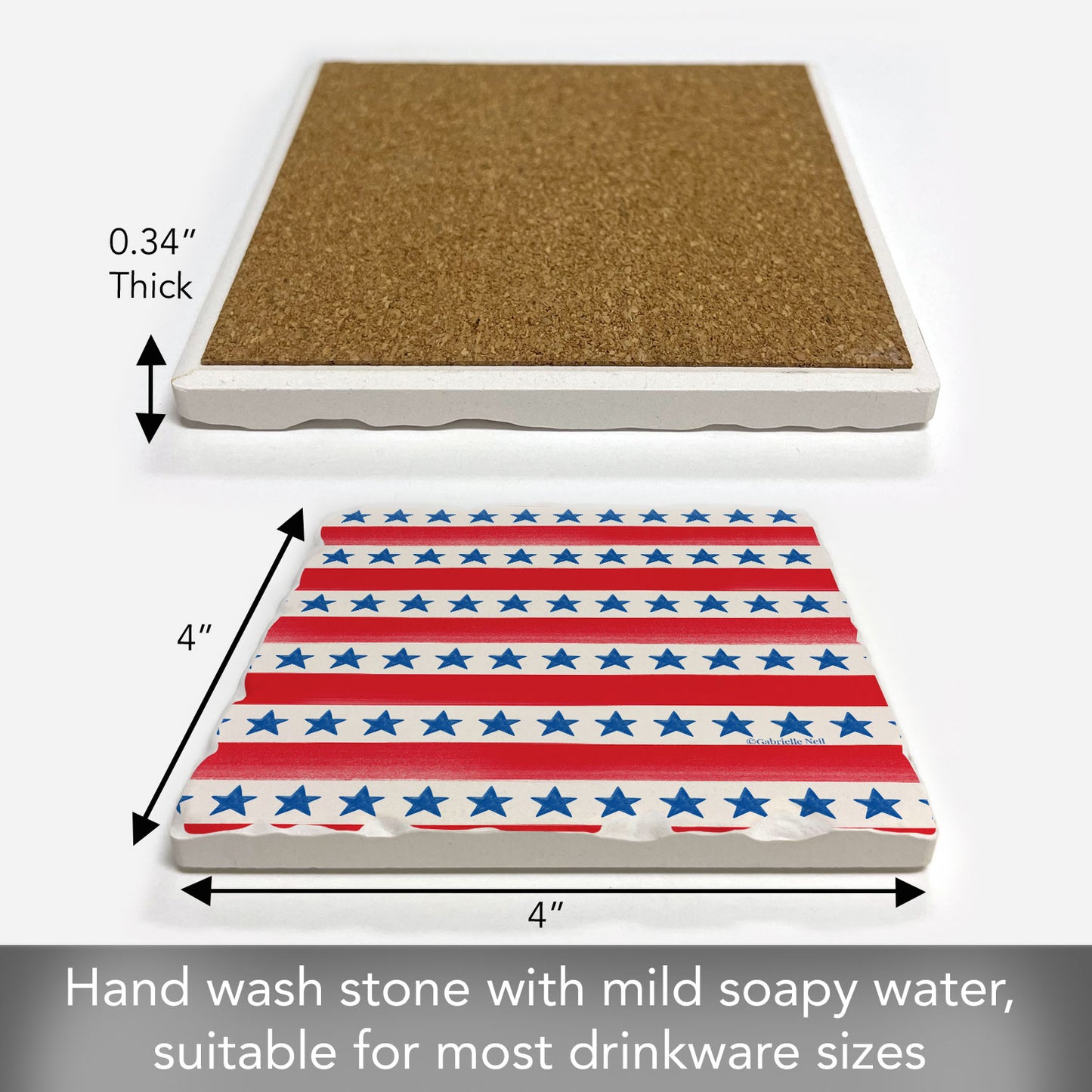 Thirstystone Star Stripe Single Tumbled Tile Coaster 4" Square Manufactured in the USA Create Your Own Set