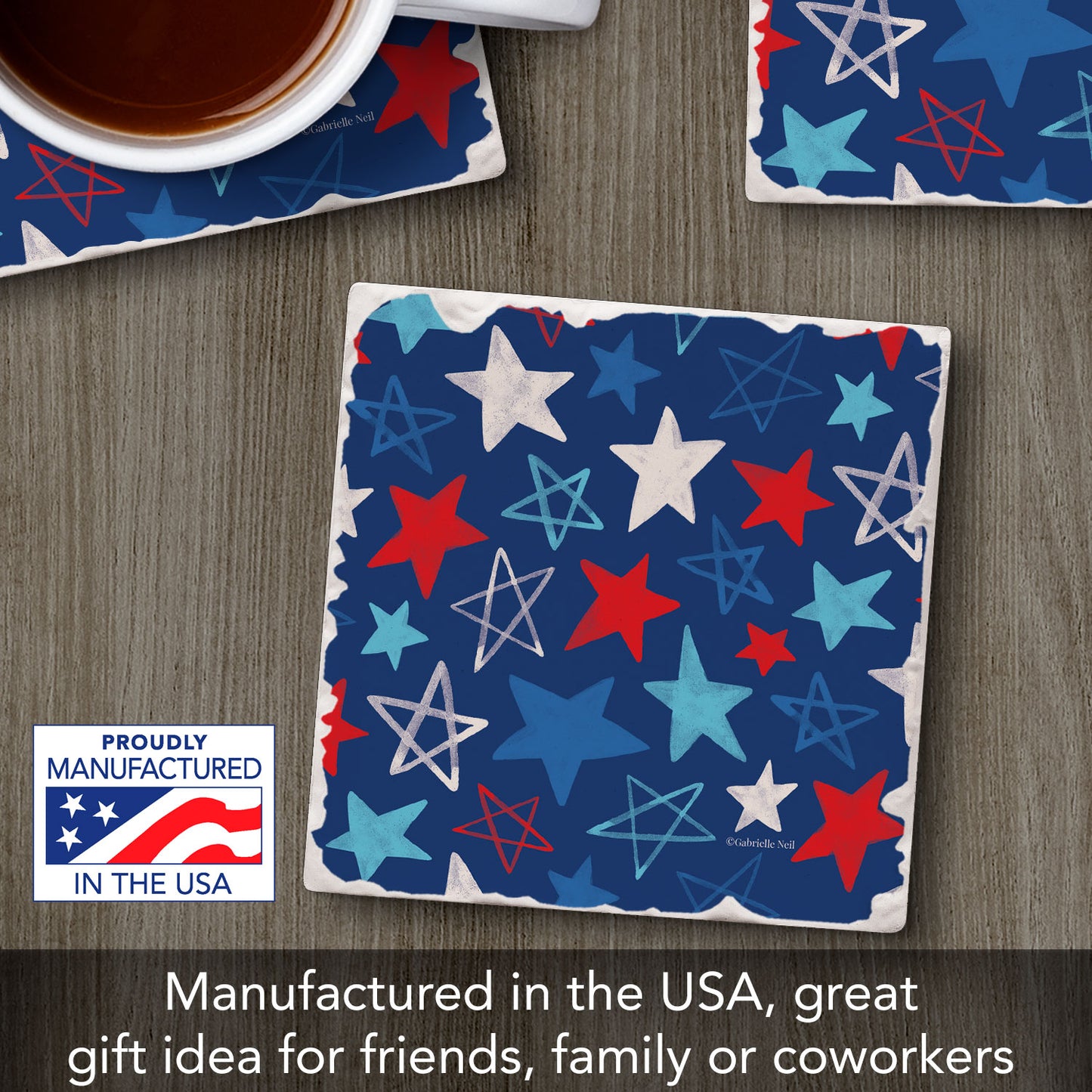 Thirstystone Patriotic Stars Single Tumbled Tile Coaster 4" Square Manufactured in the USA Create Your Own Set