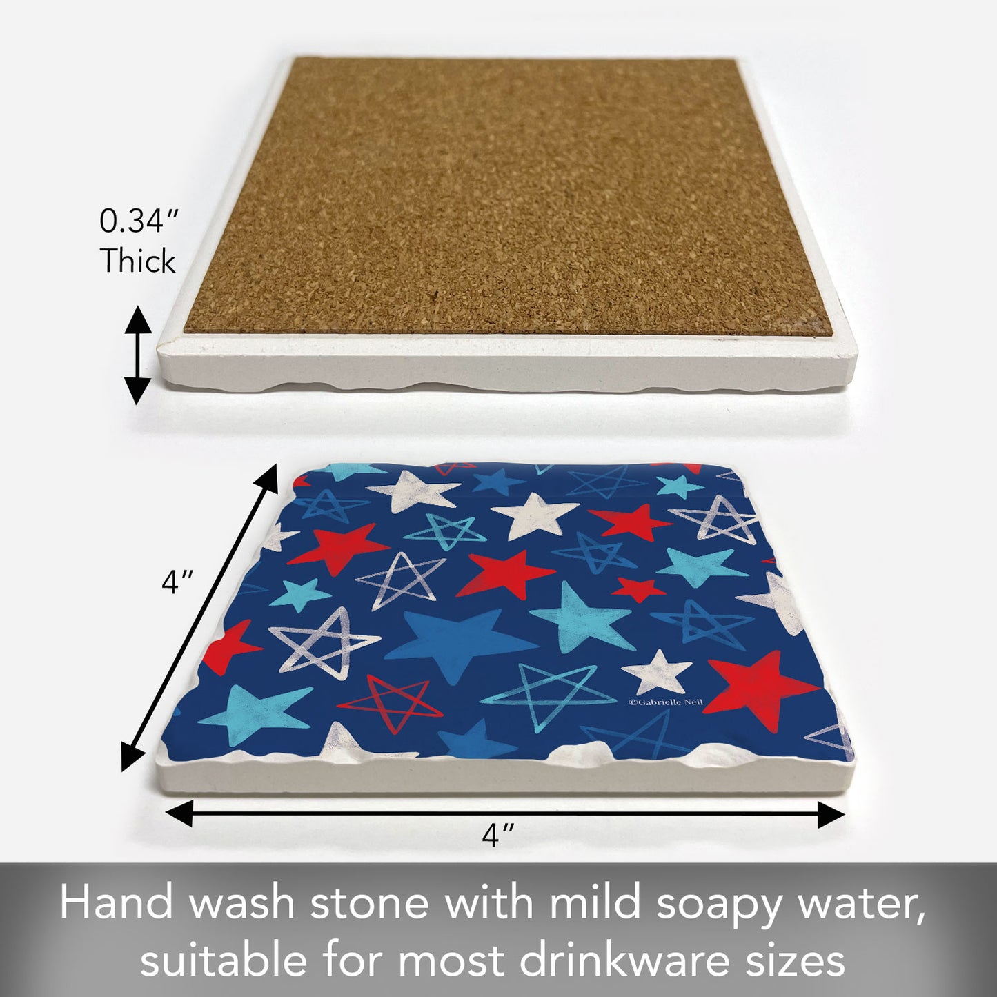 Thirstystone Patriotic Stars Single Tumbled Tile Coaster 4" Square Manufactured in the USA Create Your Own Set