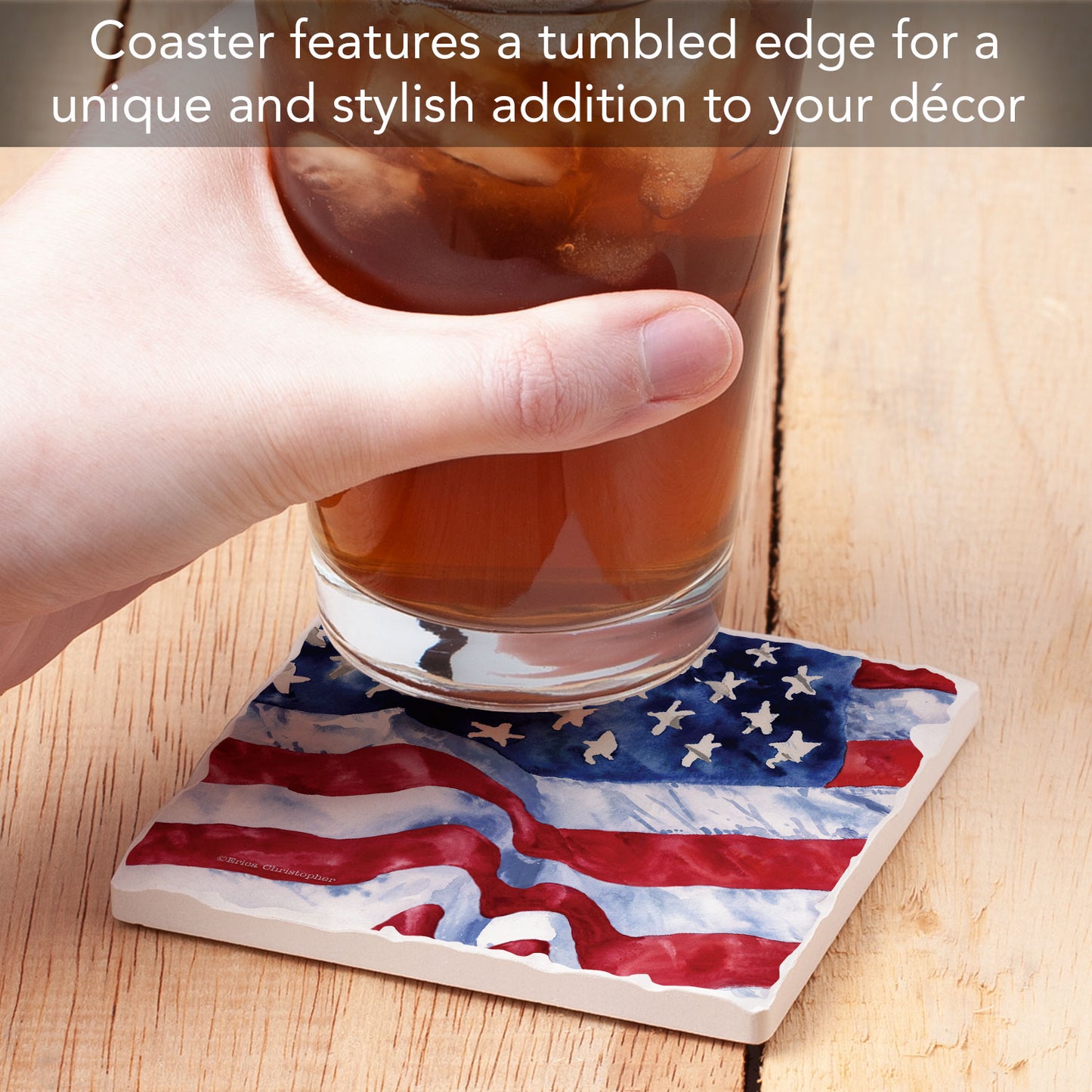 Thirstystone Waving Flag Single Tumbled Tile Coaster 4" Square Manufactured in the USA Create Your Own Set