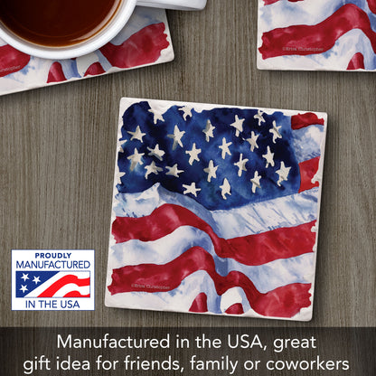 Thirstystone Waving Flag Single Tumbled Tile Coaster 4" Square Manufactured in the USA Create Your Own Set