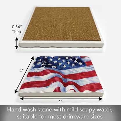 Thirstystone Waving Flag Single Tumbled Tile Coaster 4" Square Manufactured in the USA Create Your Own Set
