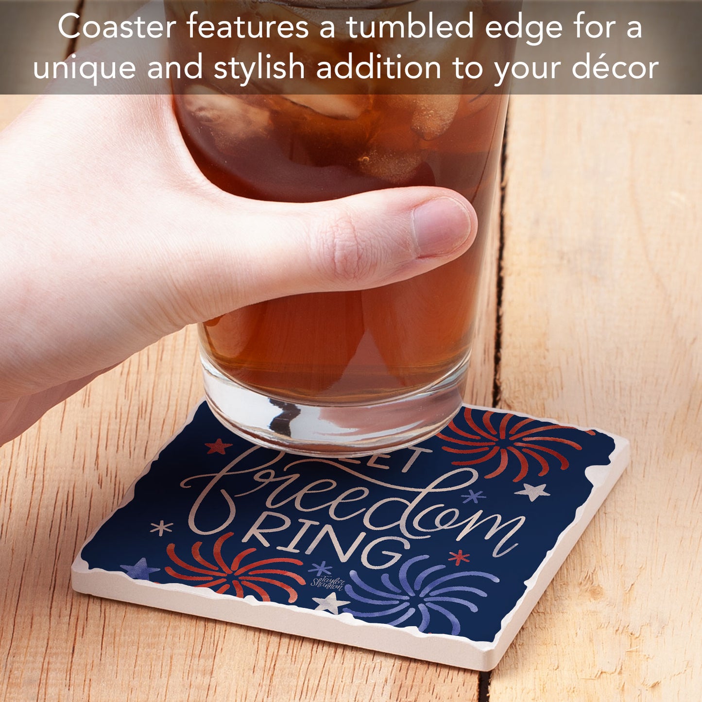 Thirstystone Freedom Ring Single Tumbled Tile Coaster 4" Square Manufactured in the USA Create Your Own Set