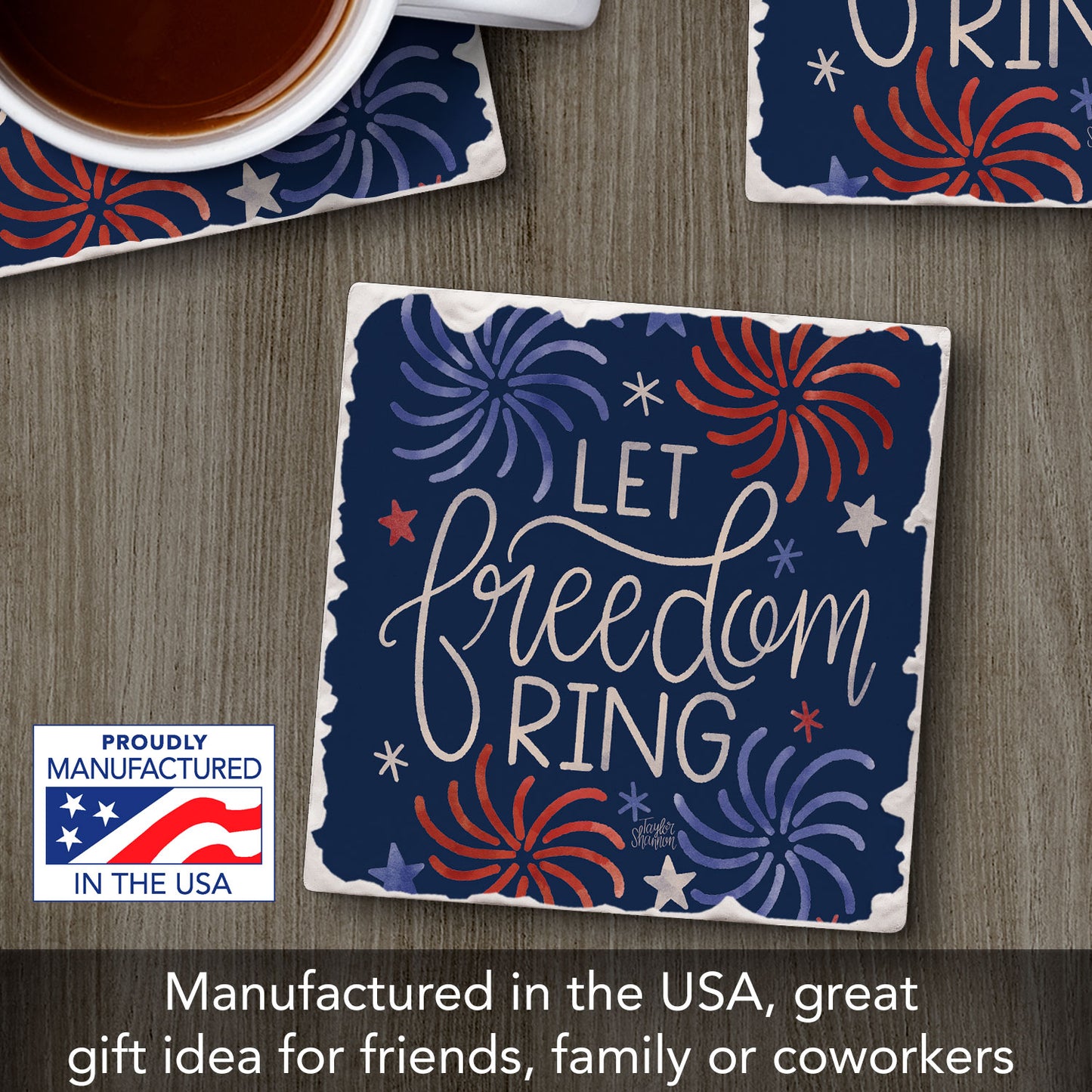 Thirstystone Freedom Ring Single Tumbled Tile Coaster 4" Square Manufactured in the USA Create Your Own Set