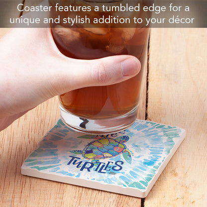 Thirstystone Save the Turtles Single Tumbled Tile Coaster 4" Square Create Your Own Collection