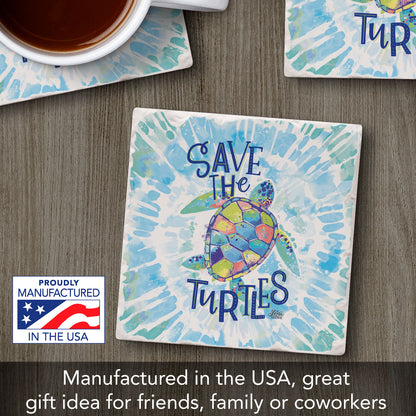 Thirstystone Save the Turtles Single Tumbled Tile Coaster 4" Square Create Your Own Collection
