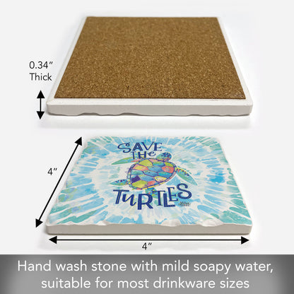 Thirstystone Save the Turtles Single Tumbled Tile Coaster 4" Square Create Your Own Collection