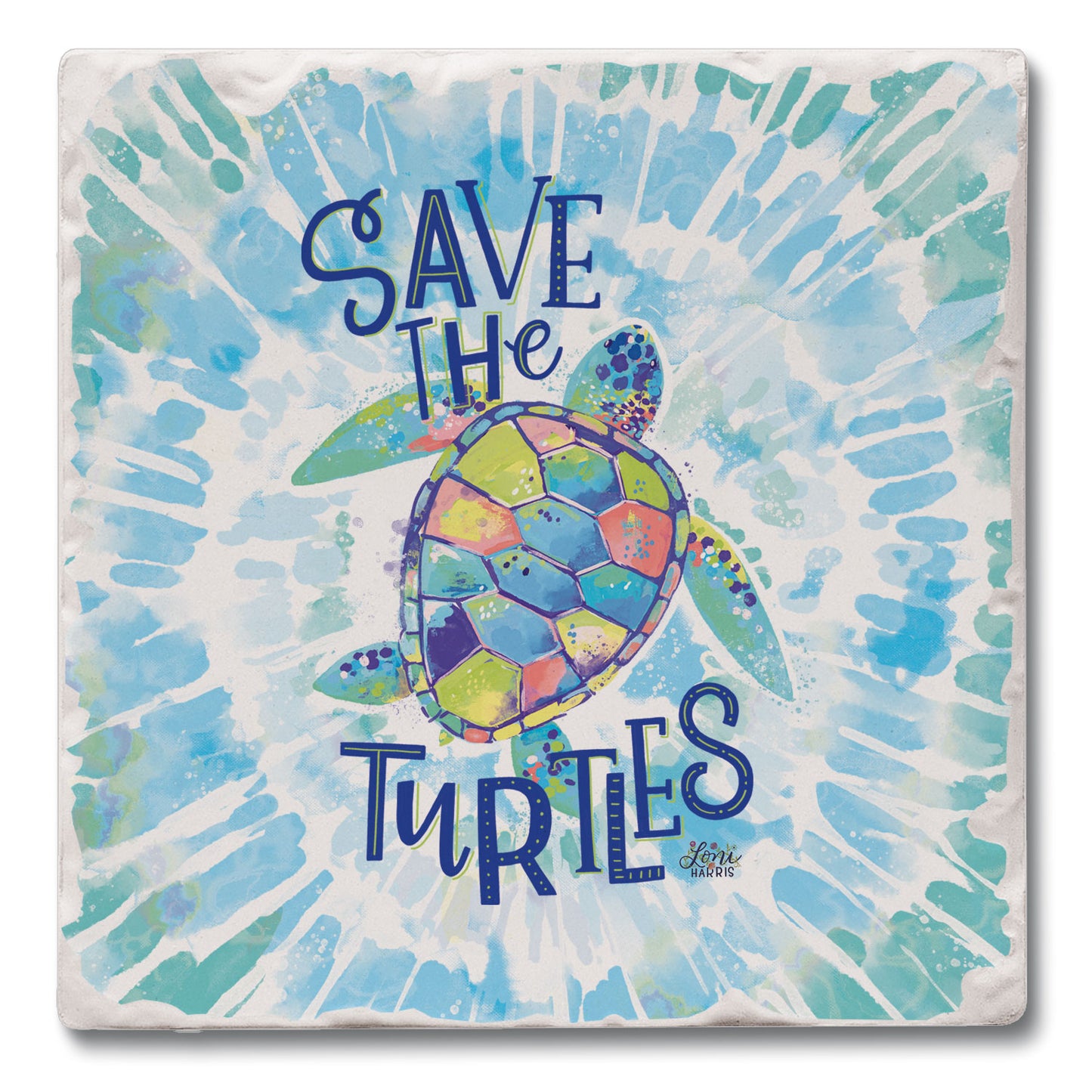 Thirstystone Save the Turtles Single Tumbled Tile Coaster 4" Square Create Your Own Collection