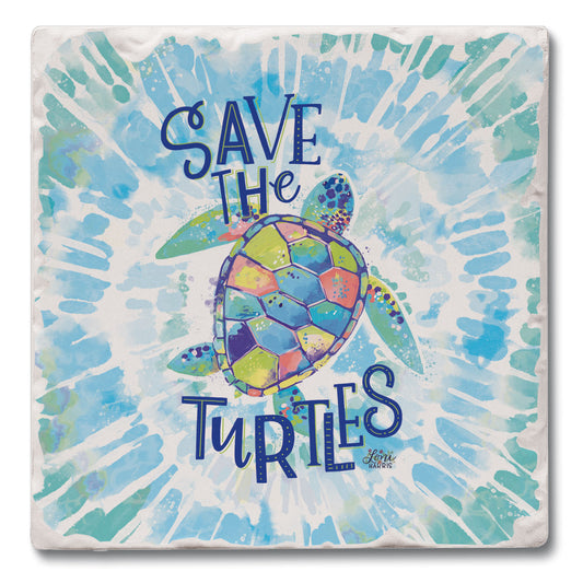 Thirstystone Save the Turtles Single Tumbled Tile Coaster 4" Square Create Your Own Collection