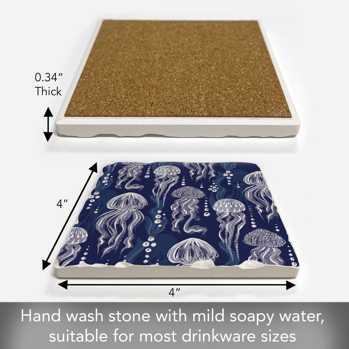 Thirstystone Jellyfish Bloom Single Tumbled Tile Coaster 4" Square Create Your Own Collection