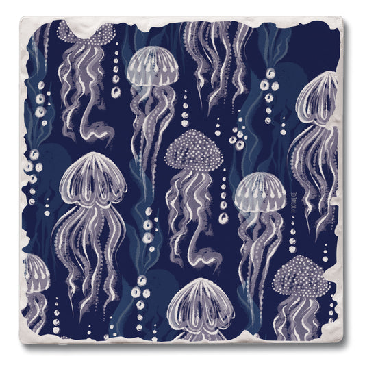 Thirstystone Jellyfish Bloom Single Tumbled Tile Coaster 4" Square Create Your Own Collection