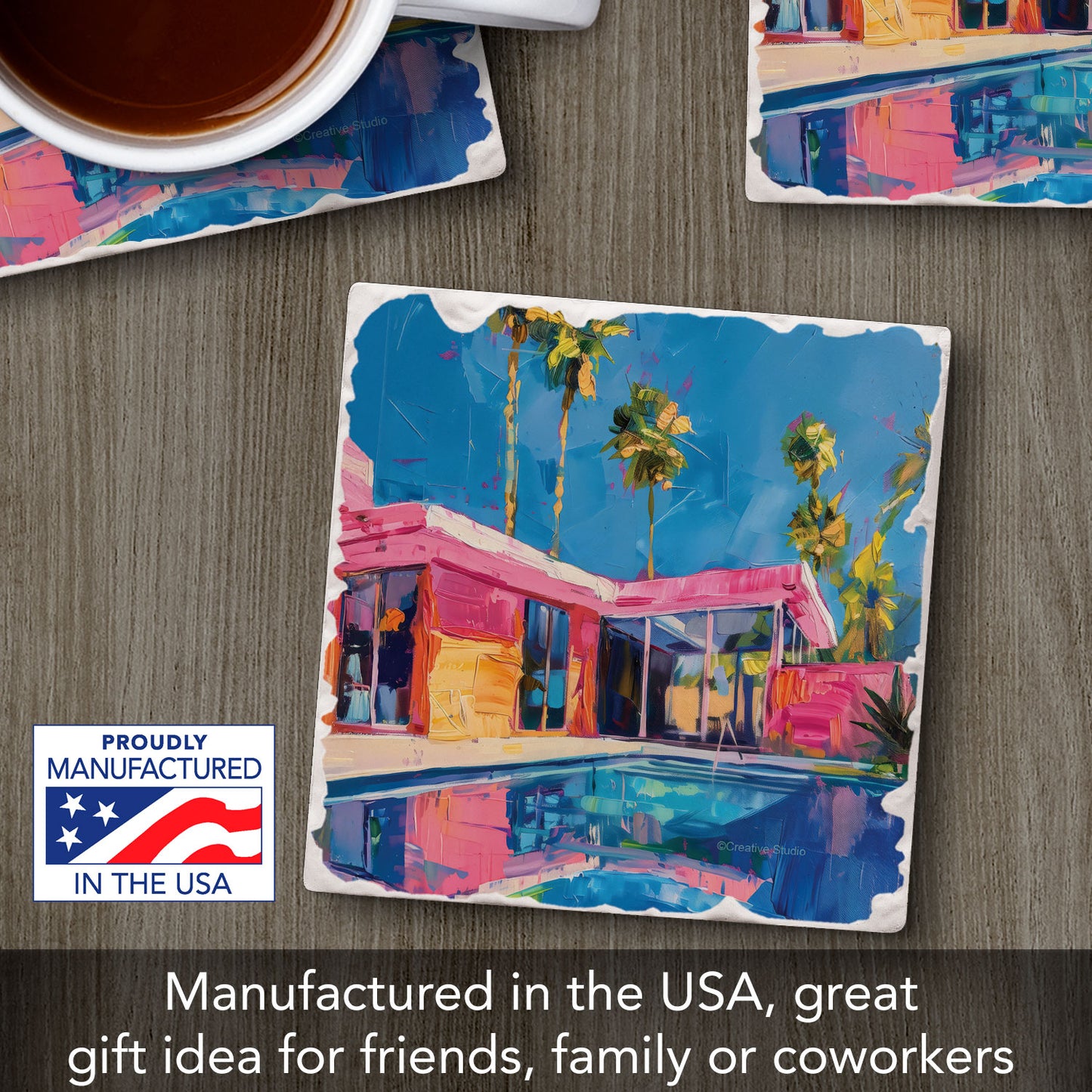 Thirstystone Pink Coastal Home Single Tumbled Tile Coaster 4" Square Create Your Own Collection