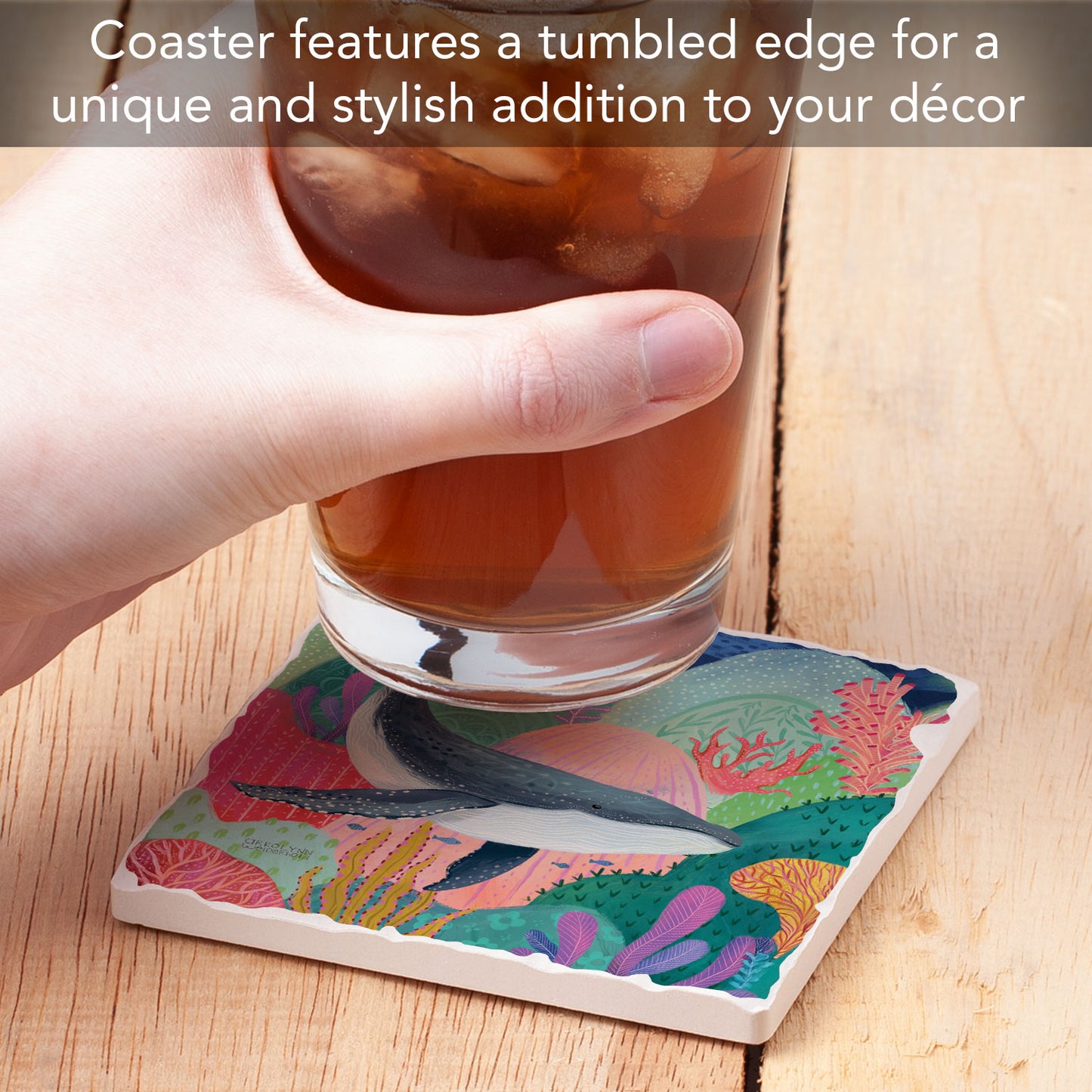 Thirstystone Bright Whale Single Tumbled Tile Coaster 4" Square Create Your Own Collection