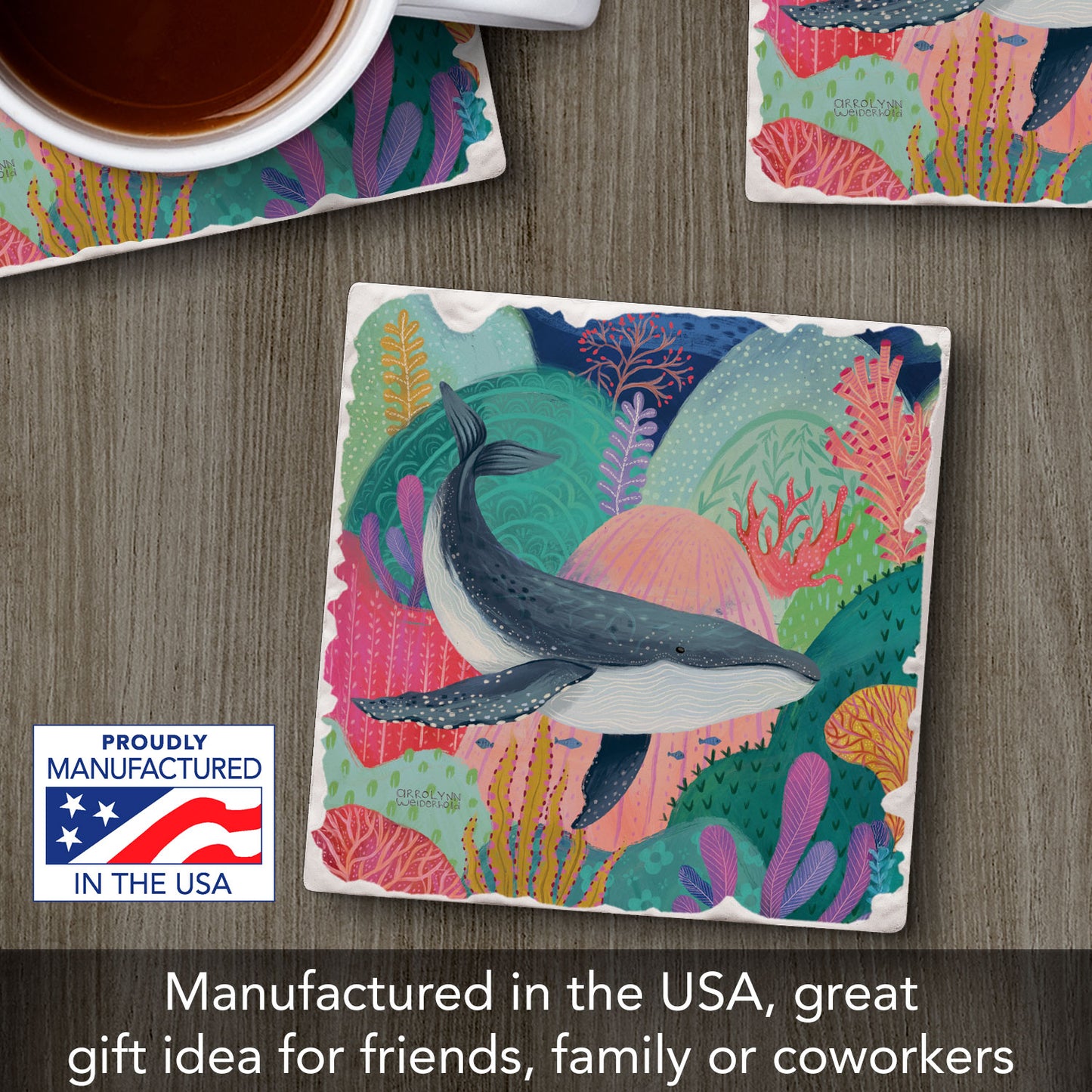 Thirstystone Bright Whale Single Tumbled Tile Coaster 4" Square Create Your Own Collection