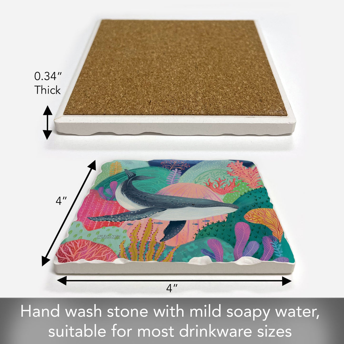 Thirstystone Bright Whale Single Tumbled Tile Coaster 4" Square Create Your Own Collection