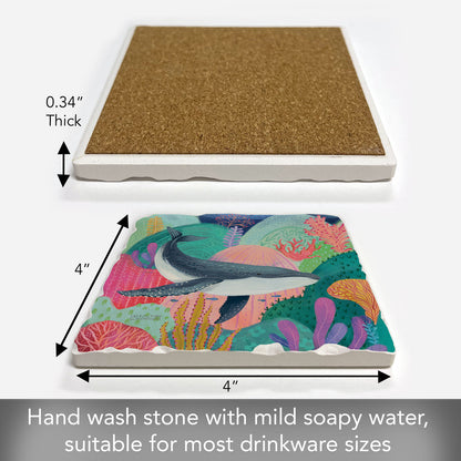 Thirstystone Bright Whale Single Tumbled Tile Coaster 4" Square Create Your Own Collection