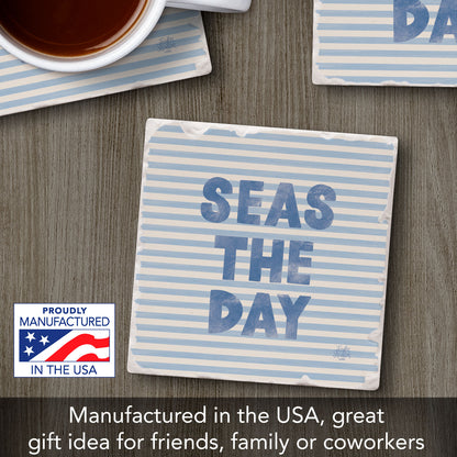 Seas The Day Stripe Single Tumbled Tile Coaster 4" Square Create Your Own Collection