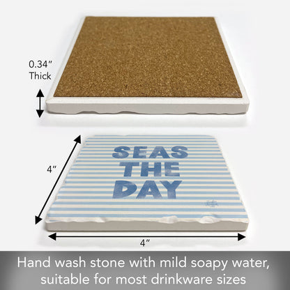 Seas The Day Stripe Single Tumbled Tile Coaster 4" Square Create Your Own Collection