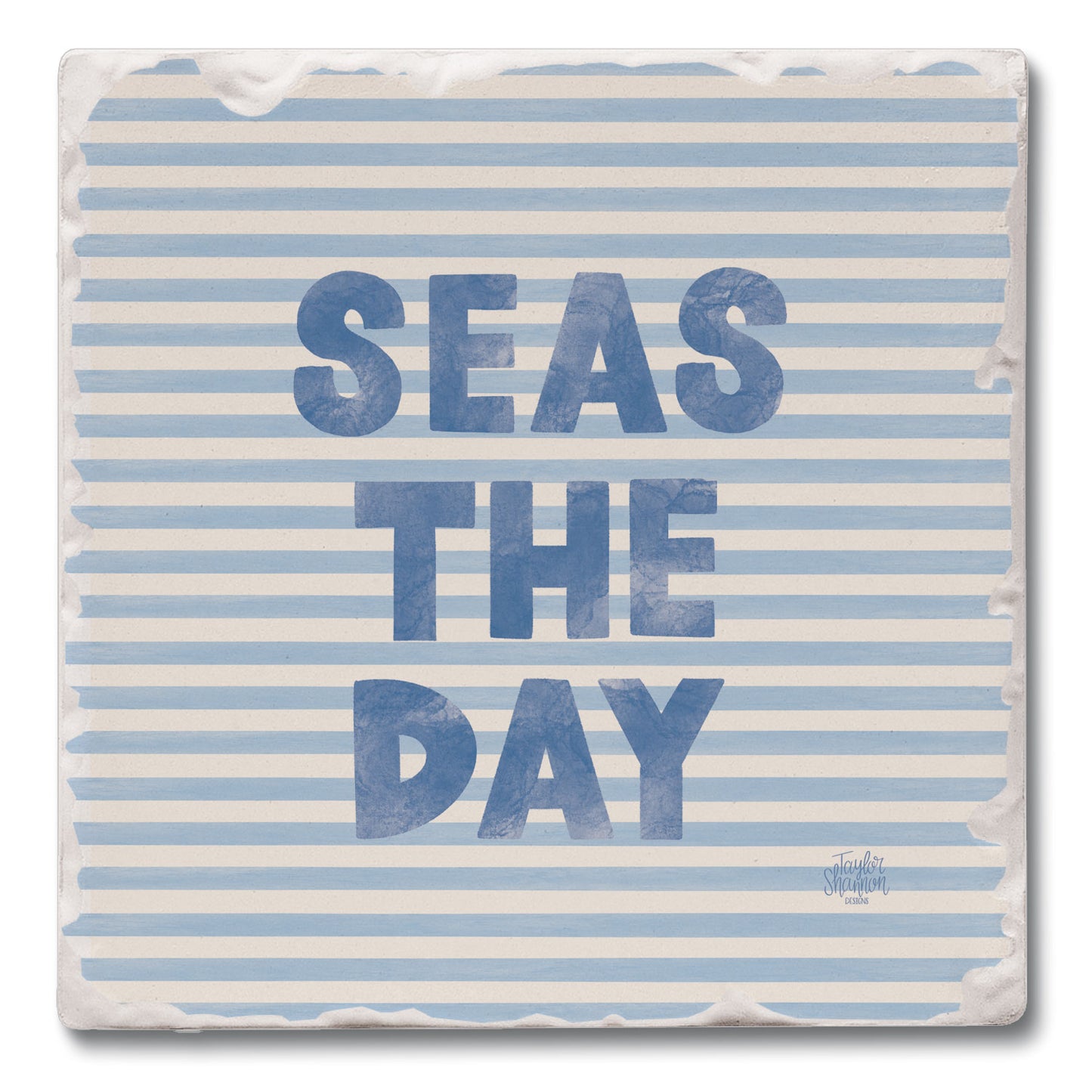 Seas The Day Stripe Single Tumbled Tile Coaster 4" Square Create Your Own Collection