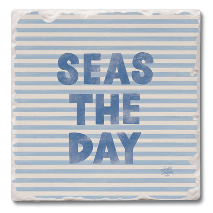 Seas The Day Stripe Single Tumbled Tile Coaster 4" Square Create Your Own Collection