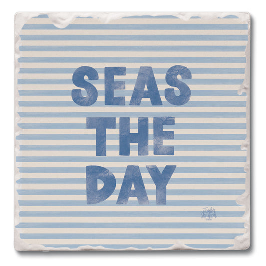 Seas The Day Stripe Single Tumbled Tile Coaster 4" Square Create Your Own Collection