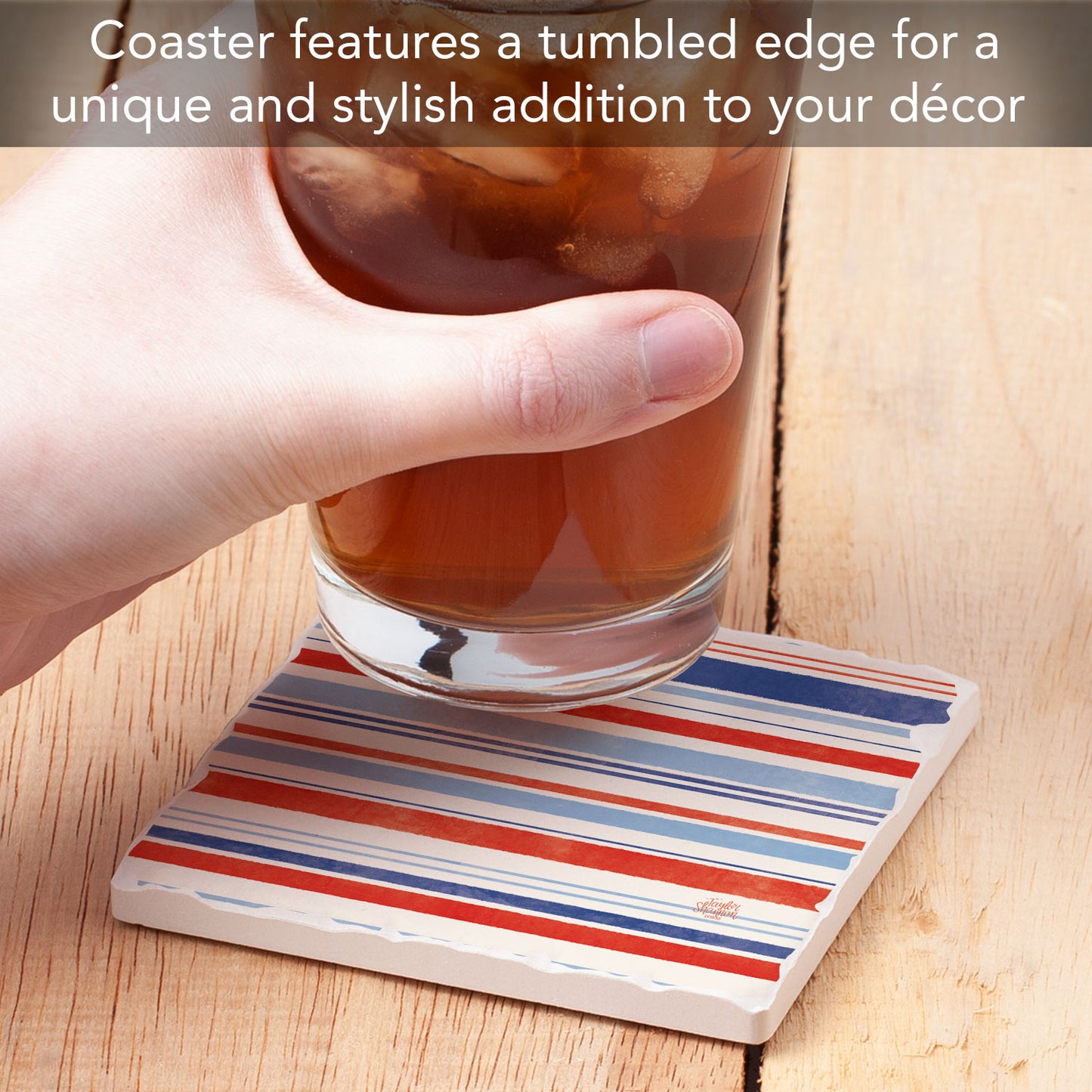 Nautical Stripe Single Tumbled Tile Coaster 4" Square Create Your Own Collection