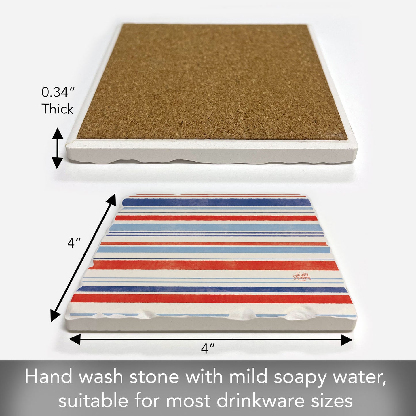 Nautical Stripe Single Tumbled Tile Coaster 4" Square Create Your Own Collection