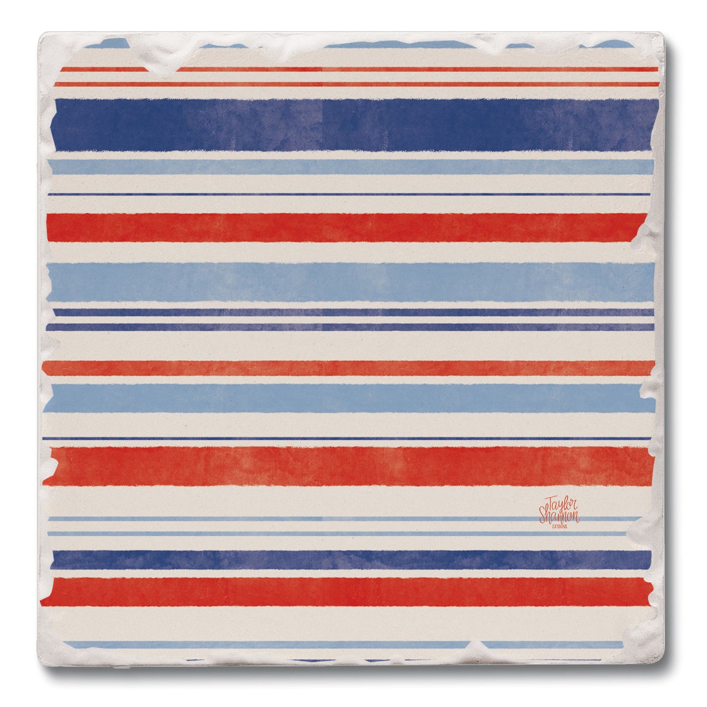 Nautical Stripe Single Tumbled Tile Coaster 4" Square Create Your Own Collection