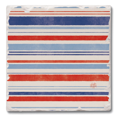 Nautical Stripe Single Tumbled Tile Coaster 4" Square Create Your Own Collection