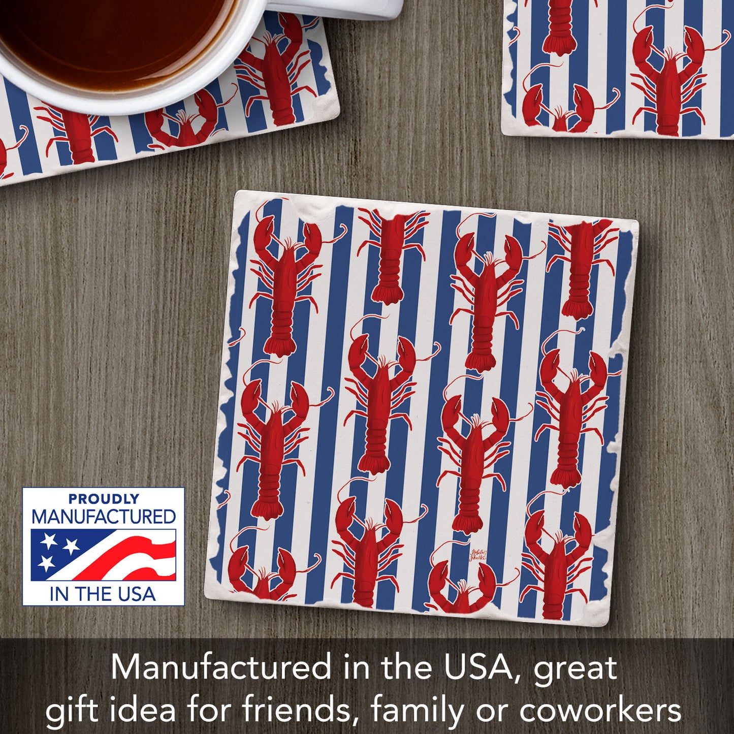 Lobster Stripe Single Tumbled Tile Coaster 4" Square Create Your Own Collection