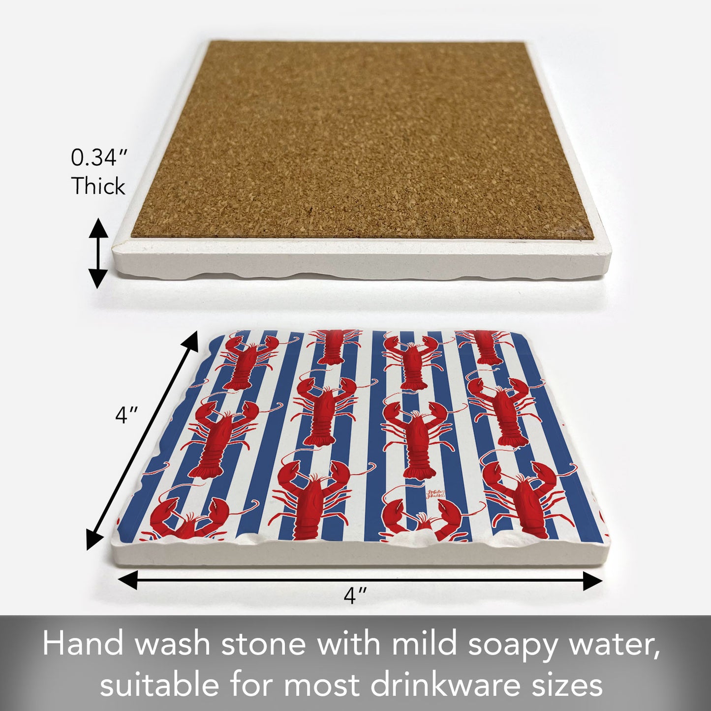 Lobster Stripe Single Tumbled Tile Coaster 4" Square Create Your Own Collection