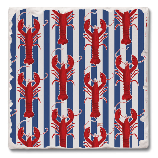 Lobster Stripe Single Tumbled Tile Coaster 4" Square Create Your Own Collection