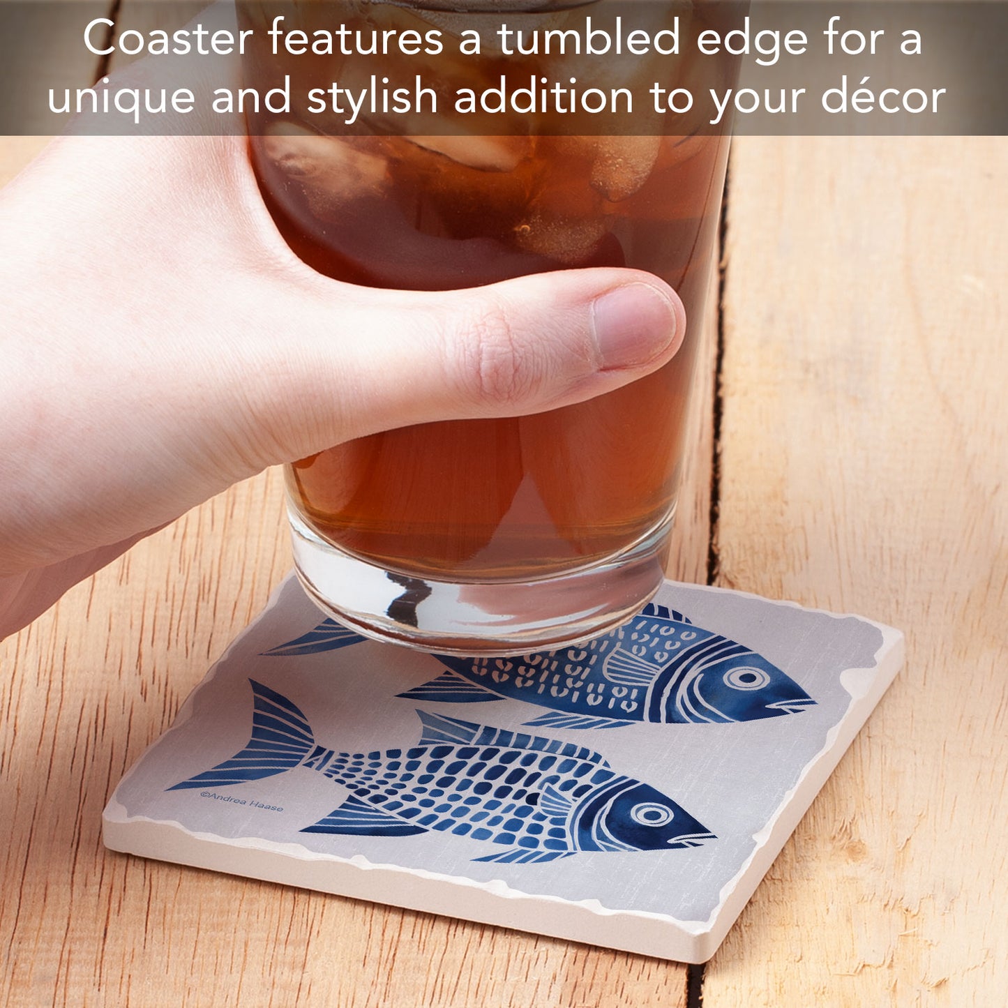Thirstystone Blue Fish Single Tumbled Tile Coaster 4" Square Create Your Own Collection