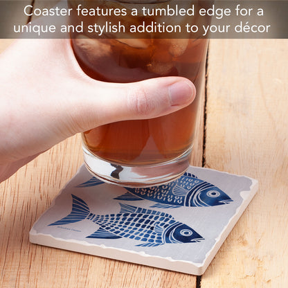 Thirstystone Blue Fish Single Tumbled Tile Coaster 4" Square Create Your Own Collection