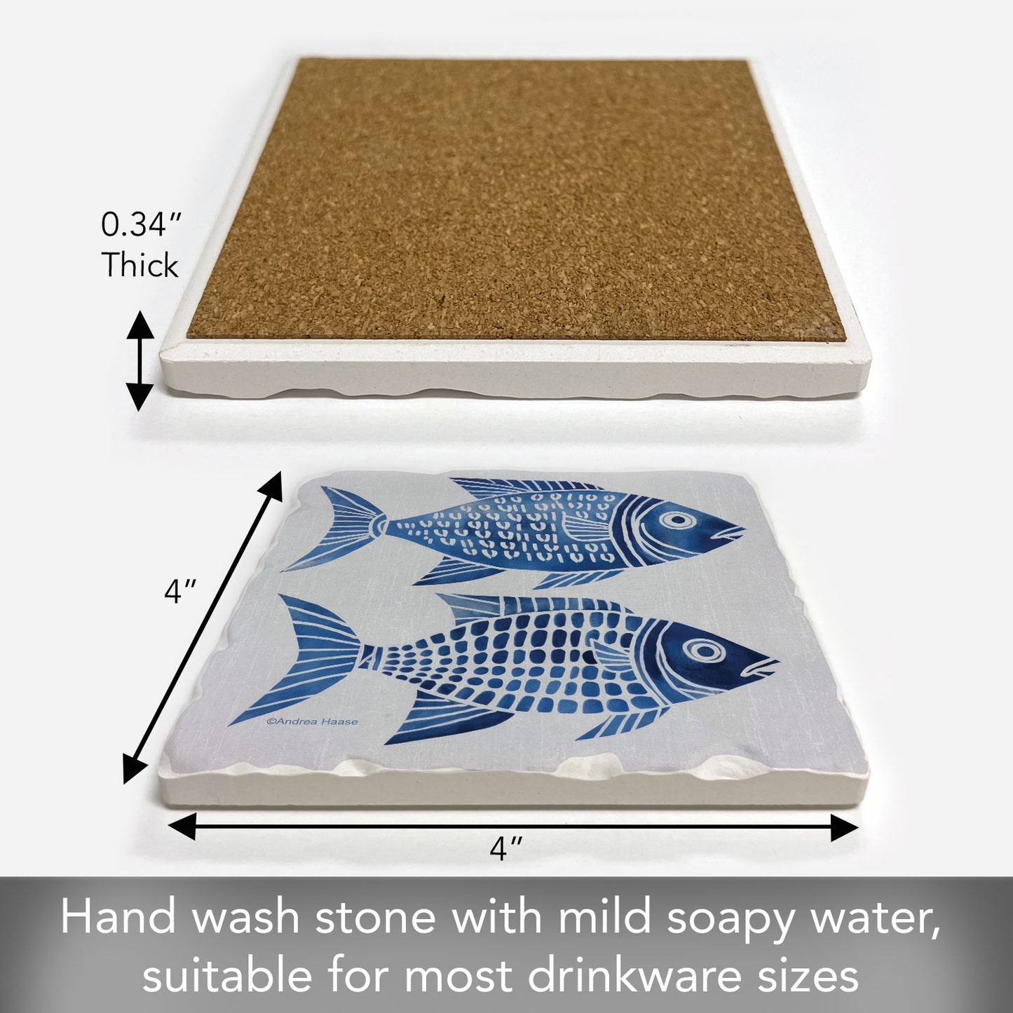 Thirstystone Blue Fish Single Tumbled Tile Coaster 4" Square Create Your Own Collection