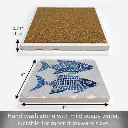 Thirstystone Blue Fish Single Tumbled Tile Coaster 4" Square Create Your Own Collection