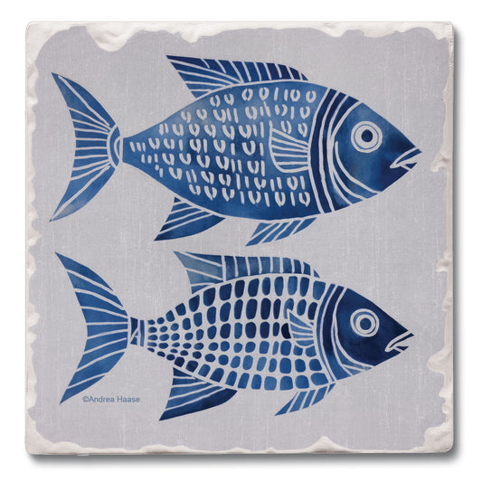 Thirstystone Blue Fish Single Tumbled Tile Coaster 4" Square Create Your Own Collection