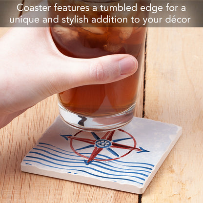 Thirstystone Nautical Wheel Single Tumbled Tile Coaster 4" Square Create Your Own Collection