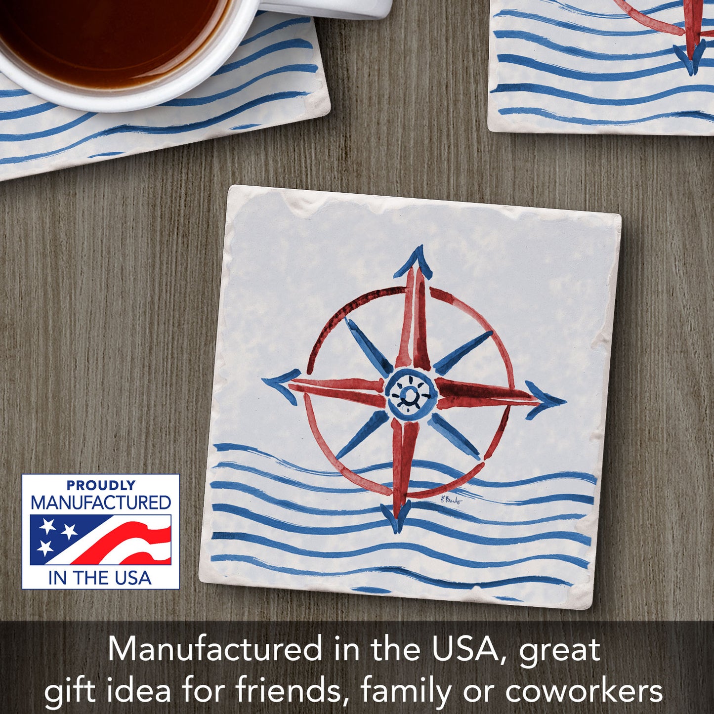 Thirstystone Nautical Wheel Single Tumbled Tile Coaster 4" Square Create Your Own Collection